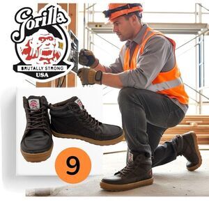Gorilla Men's Brutally Strong USA Lace Up Ankle Work Boots Brown Sz 9 Heavy Duty